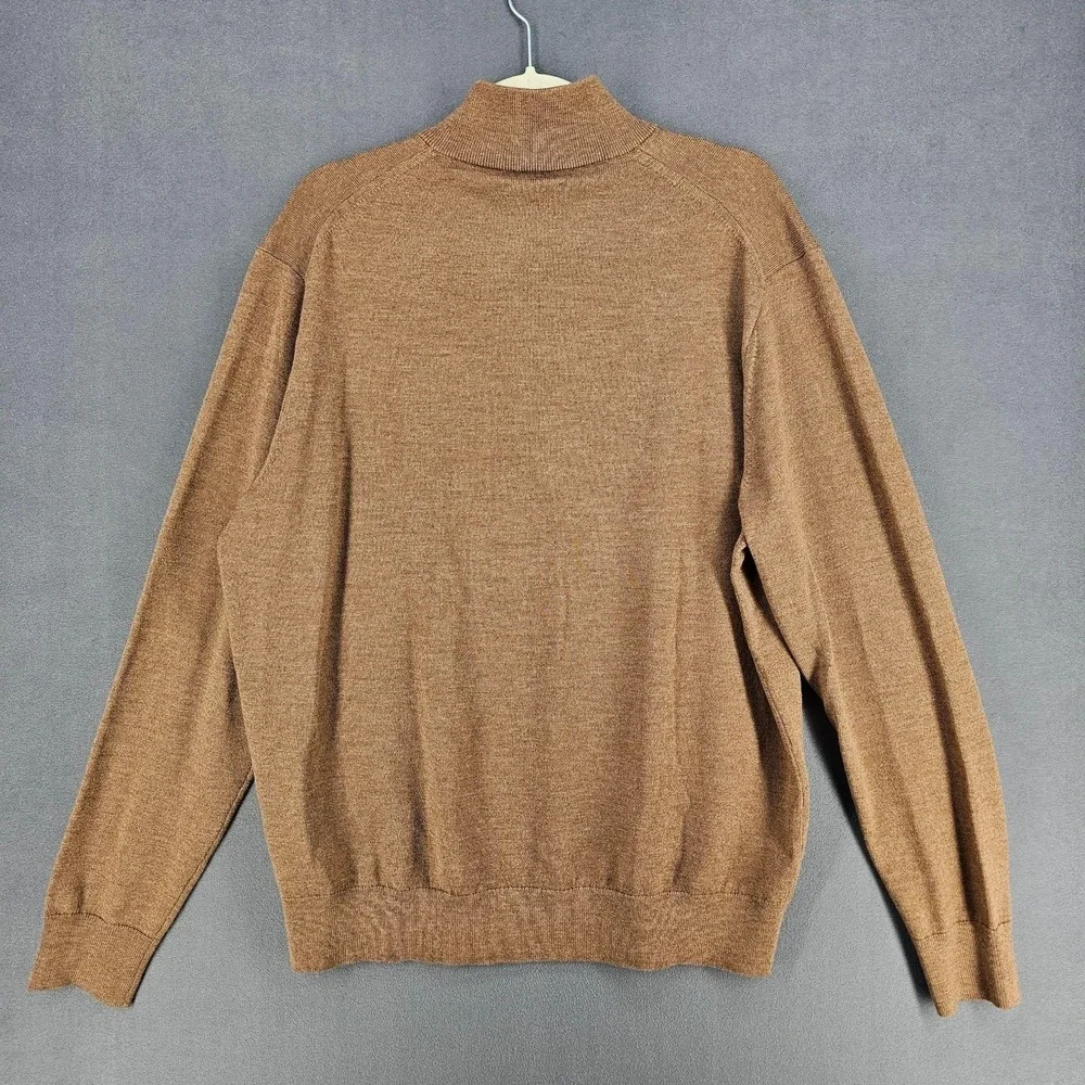 UNTUCKit Sweater Mens Large Brown 1/4 Zip Merino Wool Mock Neck Pullover Knit